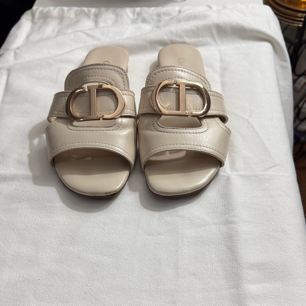 Dior Cream Leather Mules with Gold Accents